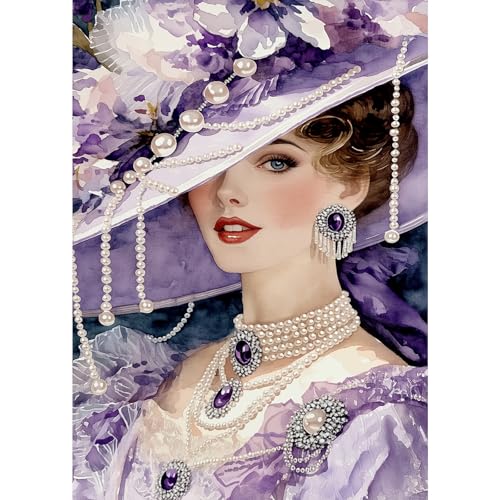 MXJSUA Elegant Lady Diamond Art Painting Kits for Adults, Full Drill 5D Round Dots Diamonds Paint Picture for Beginners, Gem Art Painting Craft Kits for Home Decor Gift 12x16 inch - color: Elegant Lady