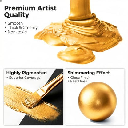 Nicpro Metallic Gold Acrylic Paint, 69oz/2040ml Large Gold Leaf Paint | Non Toxic, Non Fading Craft Paints for Metal, Wood, Clay, Fabric, Canvas, Furniture, Handcrafts, Art Supplies - color: Gold, size: 69 Fl Oz (Pack of 1)