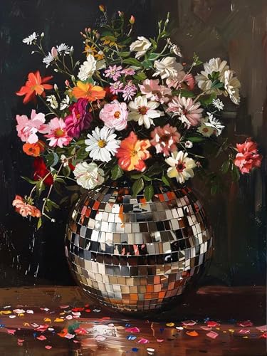 GOUOYANA Diamond Art Disco Ball - Flower Diamond Painting Kit, Fun DIY Crafts for Adults Round Diamond Art Canvas for 5D Diamond dots (Gemstone Craft), Home Wall Decoration 12" x 16" (30 cm x 40 cm) - color: DP03441