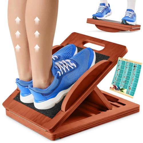 Slant Boards for Exercise, Wooden Slant Board, Calf Stretch Board with 7 Incline Angles, Velour Board, Balance Board & Calf Stretcher, Portable Incline Board for Physical Therapy, Ankle Mobility, Heel & Knees - color: Dark Brown