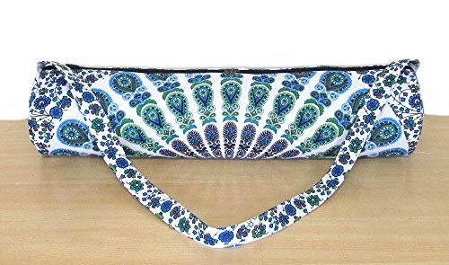 INDIAN CRAFT CASTLE ICC Yoga Mat Bag Carrier Full-Zip Exercise Yoga Mat Carry Bag for Women Men with Multi-Functional Storage Pockets and Adjustable Shoulder Strap 26X6 Inches - style: Blue Mandala