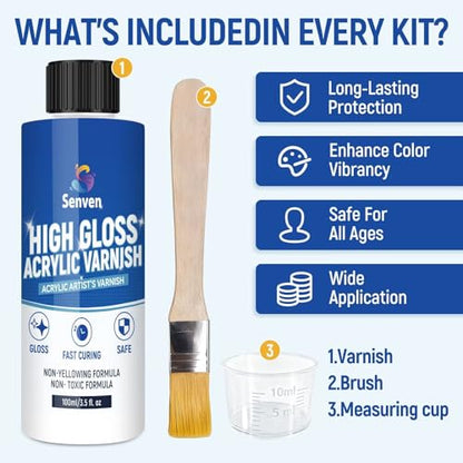 High Gloss Varnish for Acrylic Painting Clear Coat for Acrylic Paint, Polyurethane Clear Gloss Paint Sealer Varnish for Artwork,Craft Anti Cracking,Scratches,Wear,Non-Yellowing,Painting Kit with Brush - style: Semi-Gloss
