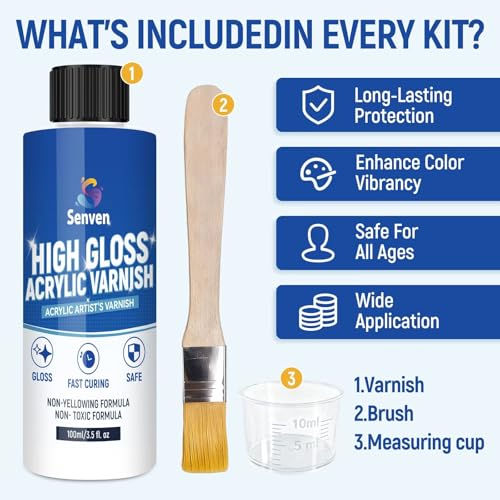 High Gloss Varnish for Acrylic Painting Clear Coat for Acrylic Paint, Polyurethane Clear Gloss Paint Sealer Varnish for Artwork,Craft Anti Cracking,Scratches,Wear,Non-Yellowing,Painting Kit with Brush - style: Semi-Gloss