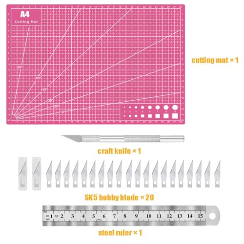 Self Healing Sewing Mat, Exacto Knife Precision Carving Craft Hobby Knife Kit for DIY Art Work Cutting, Hobby, Stencil, Scrapbooking-A4 (Pink) - color: Pink