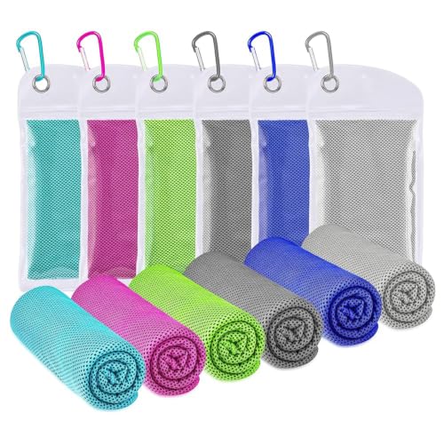 Cooling Towels for Neck and Face 6 Pack(40"x12"), Cooling Neck Wraps, Cool Towel for Hot Weather, Ice Towel, Soft Breathable Chilly Towel for Workout, Camping, Yoga, Running - color: Lake Blue/Magenta/Green/Dark Gray/Royal Blue/Gray