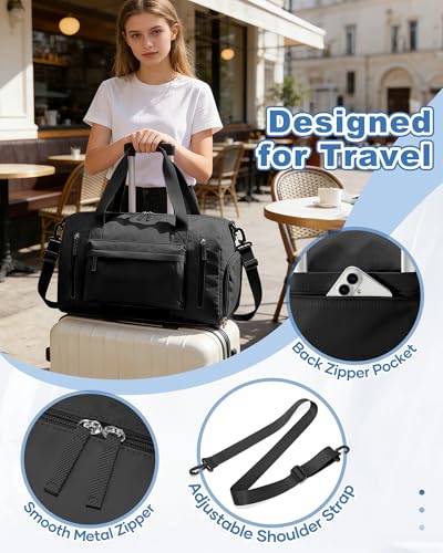 Gym Bag for Women with Shoes Compartment Travel Duffel Bag Black - color: J1-Black