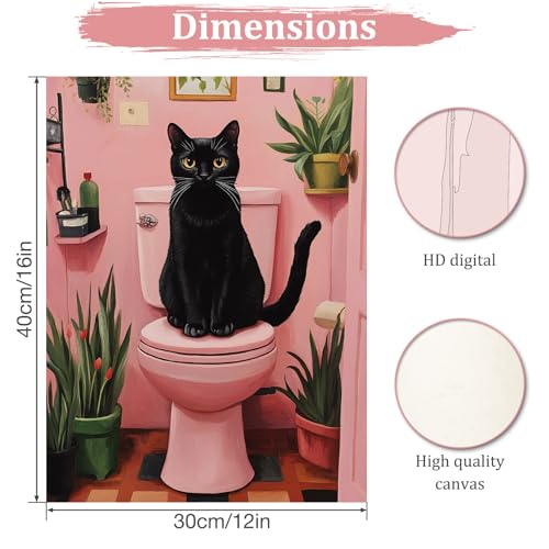 MAXBYE Cat Paint by Numbers Kit for Adults, Kids' Paint By Number, Black Cat Paint by Numbers Kits for Beginner, DIY Easy Acrylic Color by Number on Canvas for Home Wall Decor Gift 12X16 Inch - color: Black cat on pink toilet