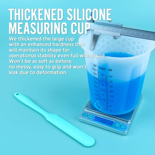 Silicone Resin Mixing 1L Measuring Cup Set for Resin Supplies, Easy-to-Read Marks, 1000ml/32oz Large Cup, Thickened Reusable Silicone Cups for Epoxy Mixing, Jewelry Making - size: 1*1000ml (Black Marks)