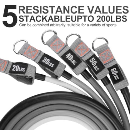 Resistance Bands with Handles, Exercise Bands with Handles, Door Anchor - color: Black-gray-set -200lbs