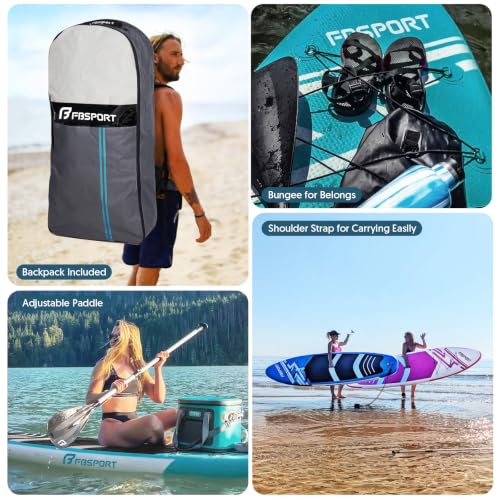 FBSPORT 11' Premium Stand Up Paddle Board, Yoga Board with SUP Accessories & Carry Bag | Wide Stance, Surf Control, Non-Slip Deck, Leash, Paddle and Pump for Youth & Adult - color: Lake Blue