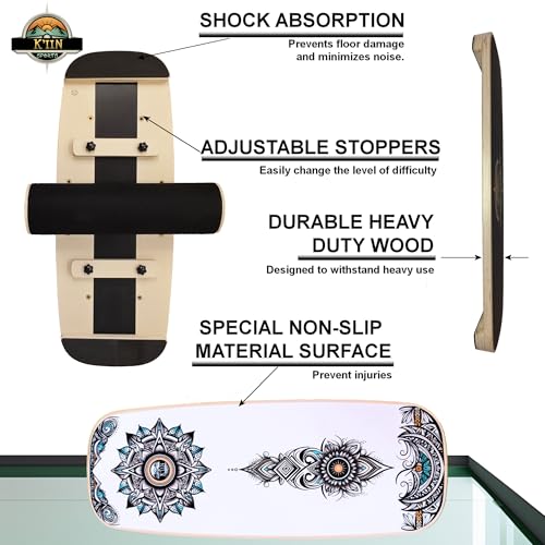 Kiin Balance Board Trainer, adjustable stoppers – Indo Board, Balancing Board for Surfing, Core Training, Wobble Board for Skateboarding, Surfing, Skating, Yoga and Fitness. - color: WhiteYoga