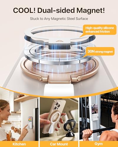 andobil [2026 Unrivaled Stability] Magnetic Phone Grip Holder for MagSafe | Stronger 2-Sided Magnetic Phone Ring Kickstand w/ Silicone Loop MagSafe Accessories for iPhone 17 Pro Max Air 16/15/14/13/12 - color: Rose Gold
