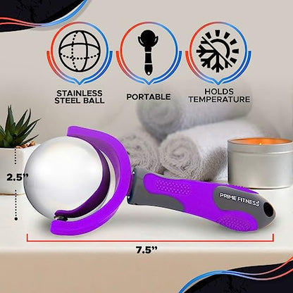 PRIME Fitness Cold Massage Roller Ball | Cold Therapy | Ice Roller Ball with Handle | cryo Stick | Relieve Muscle Pain (Purple) - color: Purple
