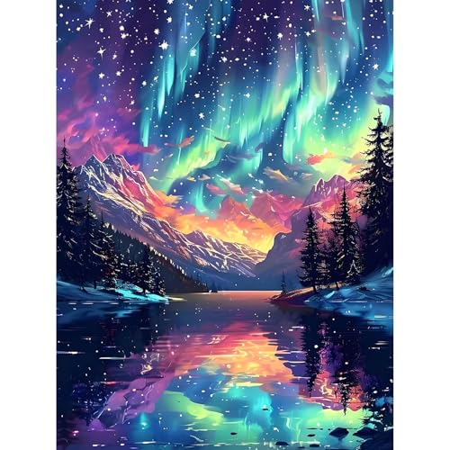 Diamond Art Kits for Adults & Beginners, Aurora Diamond Painting Kit | 5D Full Drill Gem Art with Polar Lights, Round Diamond Dots, Home Wall Decor & Gift, 12 x 16 Inch - color: HMDPUS-25801