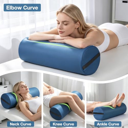 PU Leather Round Bolster Pillow, 26 x 9 In Massage Bolsters for Under Legs | Massage Knee Pillow with Strap Handle, Exercise Bolster for Legs Massage Table Roll Pillow Leg Bolster for Massage Table - color: 9“ Full Round - Blue