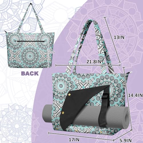 Yoga Bag for Women, Large Canvas Yoga Mat Tote Bag with Yoga Mat Carrier | Large Mat Pocket Fitness Tote for Pilates, Gym, Travel, Office & Beach - color: Light Blue