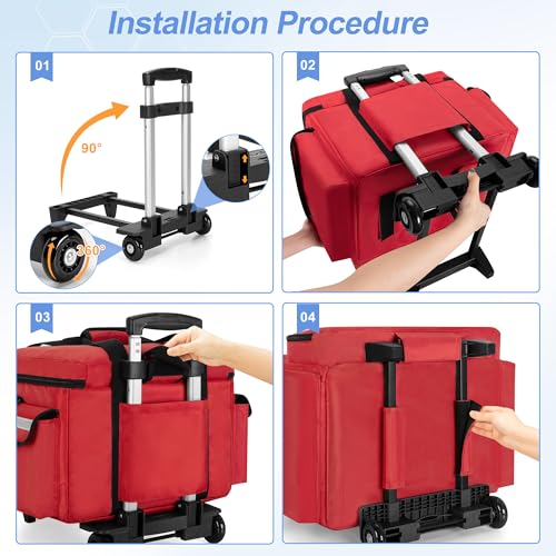 Trunab Rolling Medical Bag with Trolley & Dividers, Nurse Responder Tote - color: Red