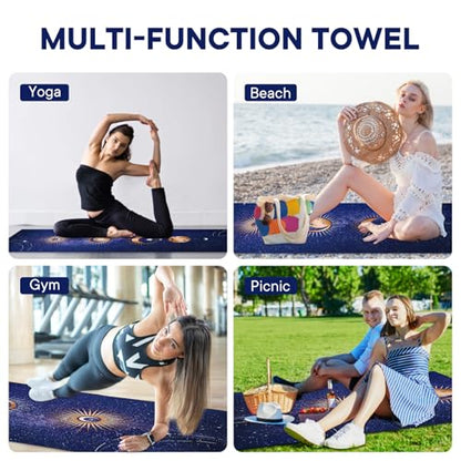 Yoga Towels, Non Slip Hot Yoga Mat Towel with Grip Dots,Super-Absorbent Soft Microfiber Yoga Blanket for Pilates, Fitness and Workout 72inch x 24inch - color: Moon
