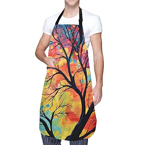 Artist Painting Apron with 2 Pockets Painters Art Aprons Gifts for Women Men - color: Colorful Leaf Tree Paint