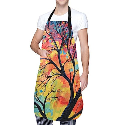 Artist Painting Apron with 2 Pockets Painters Art Aprons Gifts for Women Men - color: Colorful Leaf Tree Paint