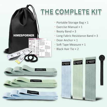 HIMESPORNER 9 PCS Fabric Resistance Bands Set for Working Out - color: Blue and Green