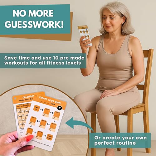 Chair Yoga for Seniors Over 60 – 70 Exercise Cards with Videos & Workout Plan – Includes 5-Week Challenge, Ebook, Chart & 2 Rings for Easy Organization – Weight Loss Guide for Women & Men