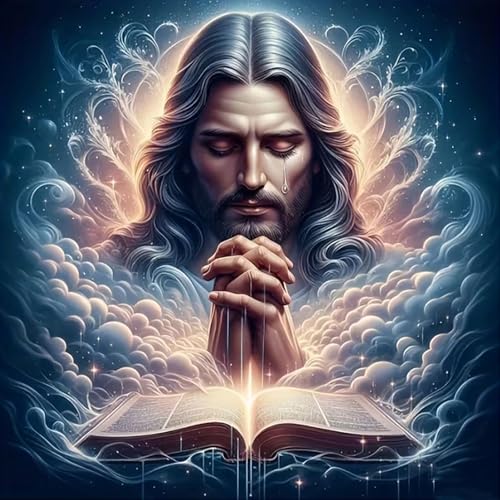 5D Religious Jesus Prayer Diamond Painting Kits for Adults Beginner | 13.7X13.7inch,Round Full Drill Diamond Dots with Gem Art Kits,And Relaxing Crafting,Home Wall Decor Gifts - color: HP76
