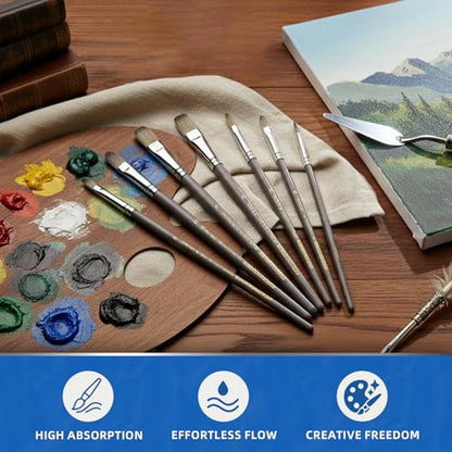 Falling in Art 6 Pcs Professional Watercolor Paint Brush Set, Gray | Artist Painting Brush Set with Round, Flat, and Filbert, Watercolor Brushes for Acrylic, Gouache, and Oil Painting - color: Gray