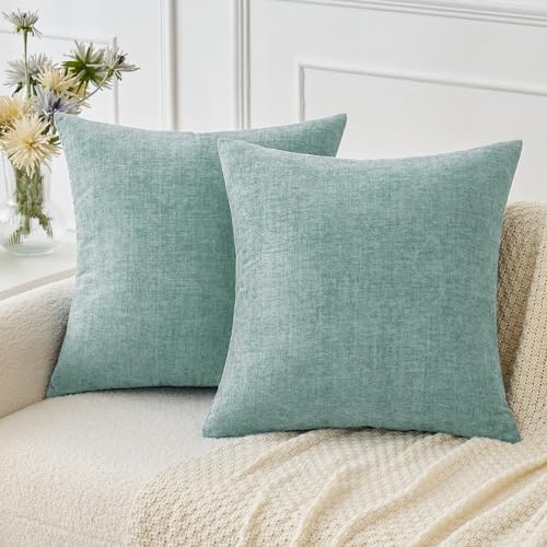 MIULEE Soft Chenille Throw Pillow Covers Aqua Green 16x16 Inch Pack of 2 | Modern Home Decor, Classic Decorative Pillows, Solid Dyed Cases, Boho Couch Cushion Covers for Sofa Bed Living Room - color: Aqua Green, size: 16" x 16" (Pack of 2)