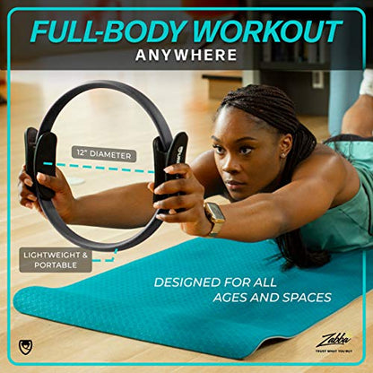 URBNFit Pilates Ring - 12" Magic Circle w/Dual Grip, Foam Pads for Inner Thigh Workout, Toning, Fitness & Pelvic Floor Exercise - Yoga Rings w/Bonus Exercise Guide - color: Black