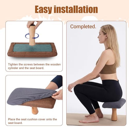 Meditation Bench Kneeling Stool Foldable Wooden Prayer Seat (Blue) - color: Blue