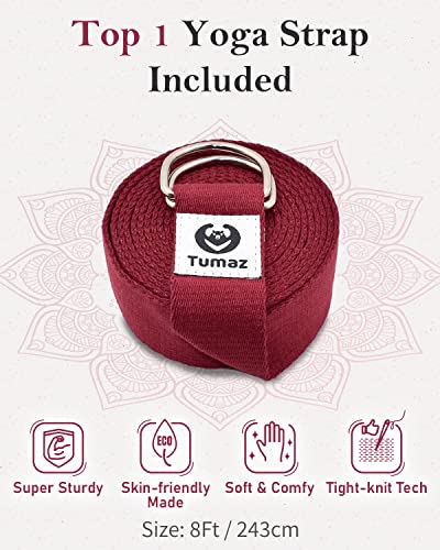 Tumaz Yoga Bolster Set, Rectangular Yoga Bolster with Washable Cover | Soft bolster for restorative yoga, meditation and stretching. Includes 8-ft strap, carry handle and washable cover - color: Burgundy