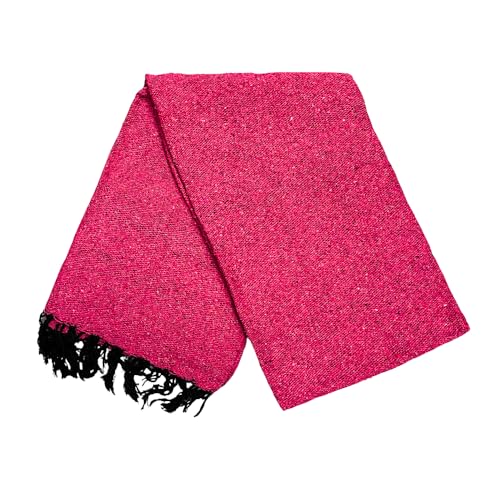 Open Road Goods Solid Color Mexican Yoga Blanket – Large Handwoven Throw for Yoga, Beach, Camping or Home – Soft and Durable Cotton Blend - color: Hot Pink