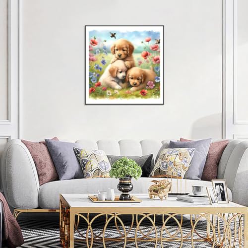 SJUTOUCI Dog Diamond Art Kit for Adults, Puppy Diamond Painting | Animal Gem Art, Bead Art, Diamond Dots Craft, Round Full Drill, Home Decor, DIY Gift, 12x12 inch - color: Dogs