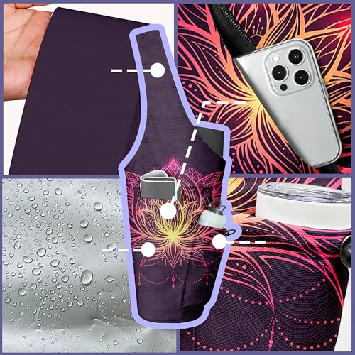 Yoga Bag for Women, Large Yoga Mat Bag Tote Carrier with Wet Dry Pocket | Water Bottle Holder & Adjustable Strap, Fits 1/2" Thick Yoga Mat for Gym, Pilates, Travel, Work - color: Purple Lotus