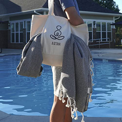 ATANI Turkish Beach Towel, Converts to a Bag, Oversized 100% Cotton Bath Towels Lightweight Quick-Dry Beach Blanket for Travel, Picnic, Camping, Yoga and Pool (Black + Bag, 35 inc x 69 inc) - color: Black + Bag, size: 35 inc x 69 inc