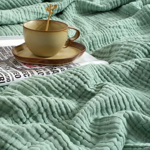 100% Cotton Muslin Blanket for Adult 50x70 4-Layers Gauze Throw - color: Sage Green, size: 50x70 inch