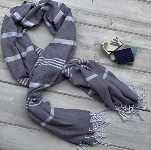 Beach Towel 100% Cotton Turkish Beach Towel Adult 38x70 Inch Pre-washed Absorbent Extra Large|Sand Free Quick Dry BathTowels|Lightweight Blanket|Travel Cruise Camping Spa Gym Towel|Gray Pinstripe - color: Rich Grey