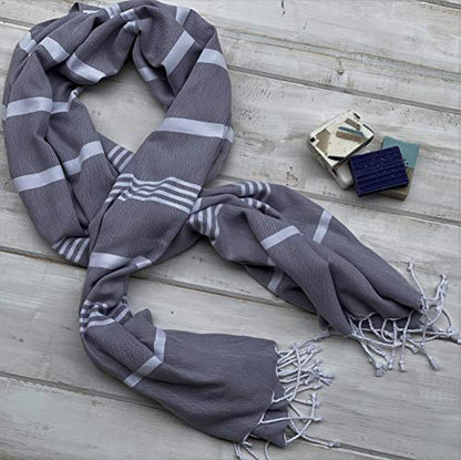 Beach Towel 100% Cotton Turkish Beach Towel Adult 38x70 Inch Pre-washed Absorbent Extra Large|Sand Free Quick Dry BathTowels|Lightweight Blanket|Travel Cruise Camping Spa Gym Towel|Gray Pinstripe - color: Rich Grey