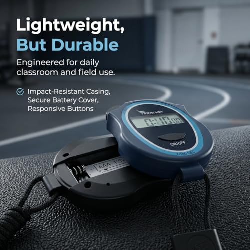 Silent Digital Stopwatch Timer for Teachers, Coaches & Kids ‒ Simple Lap Timer, Large Display, No Alarm ‒ Classroom, Exams, Sports, Running & Swimming ‒ AAA Batteries Included