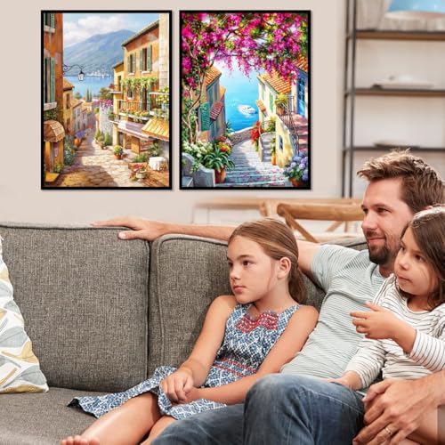 VIGEGU 2 Pack Cityscape Paint by Numbers Kit for Adults with Framed, Landscape Paint by Number DIY Adult Paint by Number Kits for Wall Decor 10x12in - color: 2 Pack Fall Paint by Numbers-0723-5