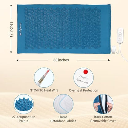 Comfytemp Heated Acupressure Mat for Back, FSA Eligible Heating Pad 17"x33"