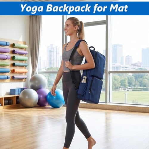 VISEMAN Yoga Mat Bag Carrier Waterproof Yoga Backpack with Multi Pockets, Lightweight Adjustable Yoga Bag for Mat, Yoga Blocks, Yoga Accessories - color: Navy Blue