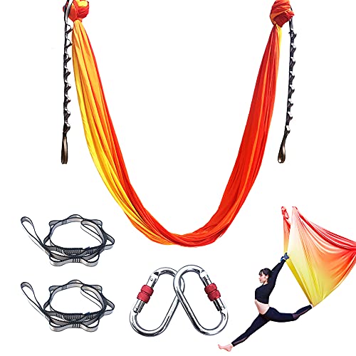 Foser Aerial Hammock, 16.4ft 9.2ft Swing Set for Anti-Gravity Yoga, Dance & Acrobatics - color: Gradient yellow