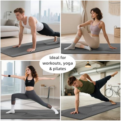 ILILI Exercise Mat 72''x25''×0.3''(8MM) | Compact Eco Friendly TPE Yoga Mat for Pilates & Fitness, Tear Resistant with Carry Strap for Home Gym Studio Stretching - color: grey