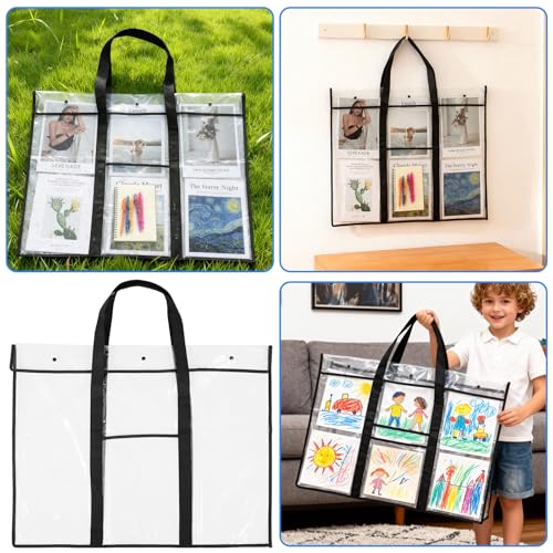2 Pack Large Poster Storage Bag Bulletin Board Holder Art Portfolio Cases PVC Art Portfolio with Handle and Accessory Pocket for Bulletin Board Organization Artwork and Document 31.5" x 25.2"