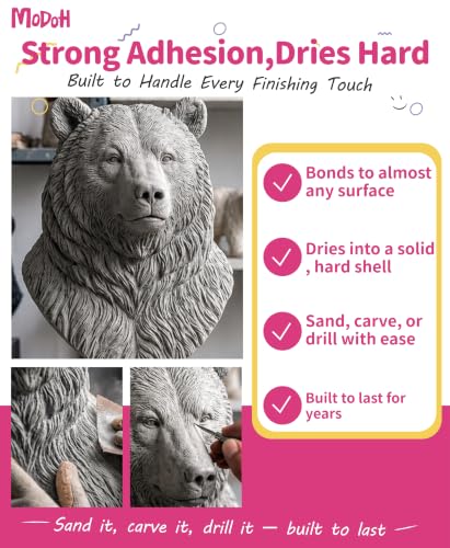 Modoh Paper Mache Clay, Just Add Water – 2 Pack (500g Total), Easy Sculpting Paper Mache Powder for Volcano Projects, School Crafts, DIY Sculpture, Fast Drying, Paintable, Non-Toxic Craft Material - color: Gray