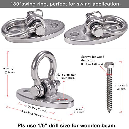Heavy Duty Swing Hanger Stainless Steel Ceiling Swing Mount 180° Hanging Chairs Hanger for Hammock Chair, Porch Swings, Aerial Silks, Punching Bag, 2000 LB Capacity - color: 2pcs Swing Hanger With 4 Wood Screws