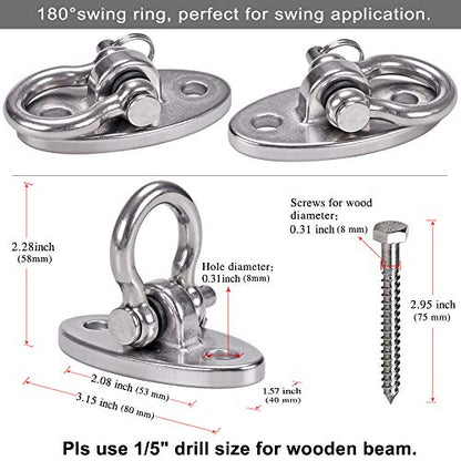 Heavy Duty Swing Hanger Stainless Steel Ceiling Swing Mount 180° Hanging Chairs Hanger for Hammock Chair, Porch Swings, Aerial Silks, Punching Bag, 2000 LB Capacity - color: 2pcs Swing Hanger With 4 Wood Screws