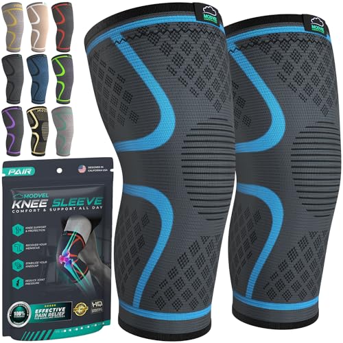 Modvel Compression Knee Brace for Women & Men - 2 Pack Knee Brace for Women Running Knee Pain, Knee Support Compression Sleeve, Workout Sports Knee Braces for Meniscus Tear ACL & Arthritis Pain Relief - color: Blue, size: Small